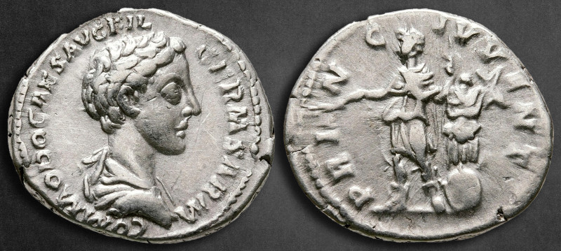 Commodus AD 177-192. Rome
Denarius AR

20 mm, 3,38 g

COMMODO CAES AVG FIL ...