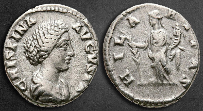 Crispina. Augusta AD 178-182. Rome
Denarius AR

17 mm, 3,50 g

CRISPINA AVG...