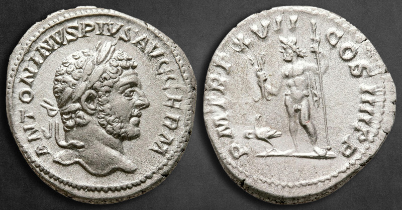 Caracalla AD 198-217. Rome
Denarius AR

19 mm, 3,23 g

ANTONINVS PIVS AVG G...