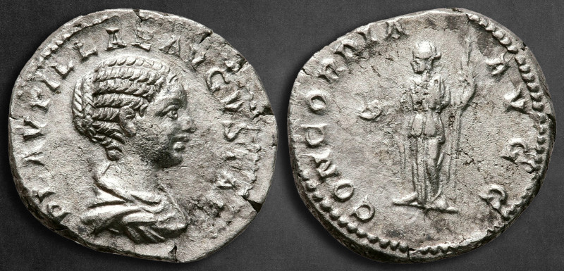 Plautilla. Augusta AD 202-205. Struck AD 202. Rome
Denarius AR

18 mm, 2,82 g...