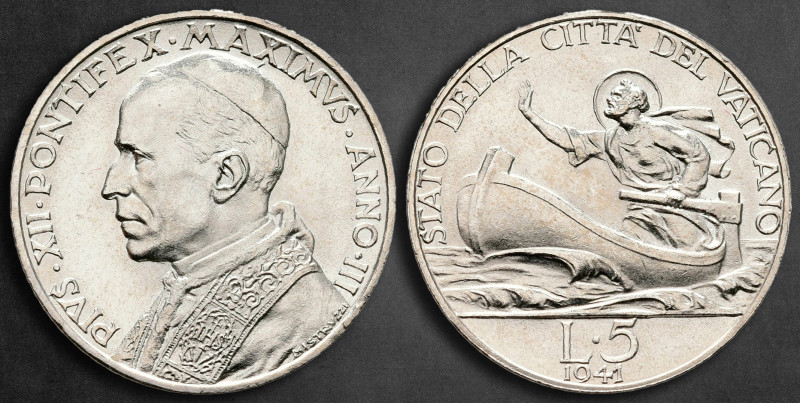 Italy. Papal State Vatikan. Rome mint. Pius XII AD 1939-1958.
5 Lire 1941

23...