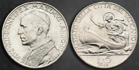 Italy. Papal State Vatikan. Rome mint. Pius XII AD 1939-1958. 5 Lire 1941