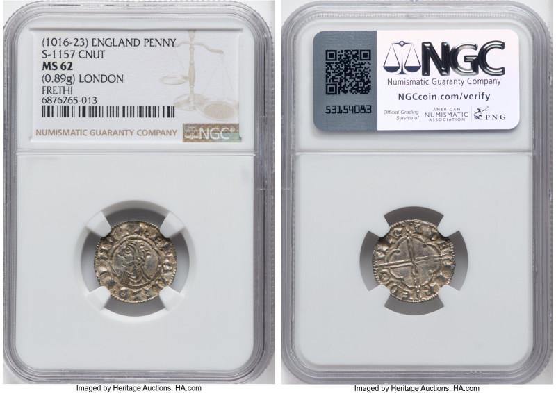 Kings of All England. Cnut (1016-1035) Penny ND (1016-1023) MS62 NGC, London min...