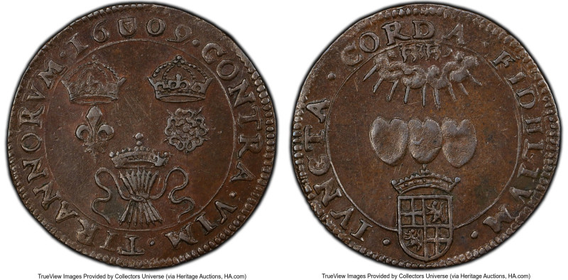 temp. James I bronze "Alliance of England, France, and the United Provinces" Med...