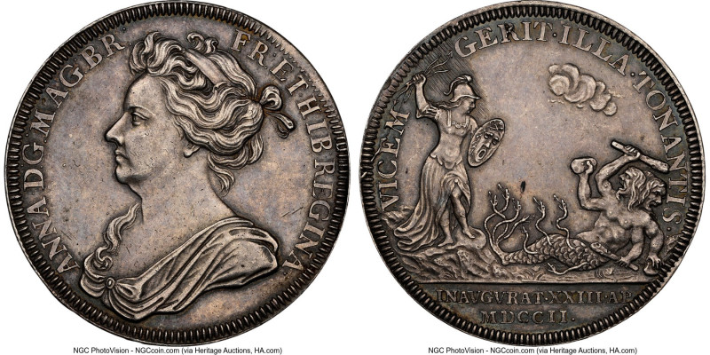 Anne silver "Coronation" Medal 1702 AU58 NGC, Eimer-390, MI-228-4. 35mm. By J. C...