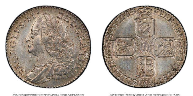 George II 6 Pence 1758 MS63 PCGS, KM582.2, S-3711. Last date for the type. An at...