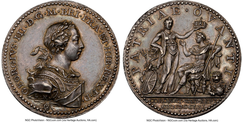 George III silver "Coronation" Medal 1761 AU58 NGC, BHM-23, Eimer-694. By Lorenz...