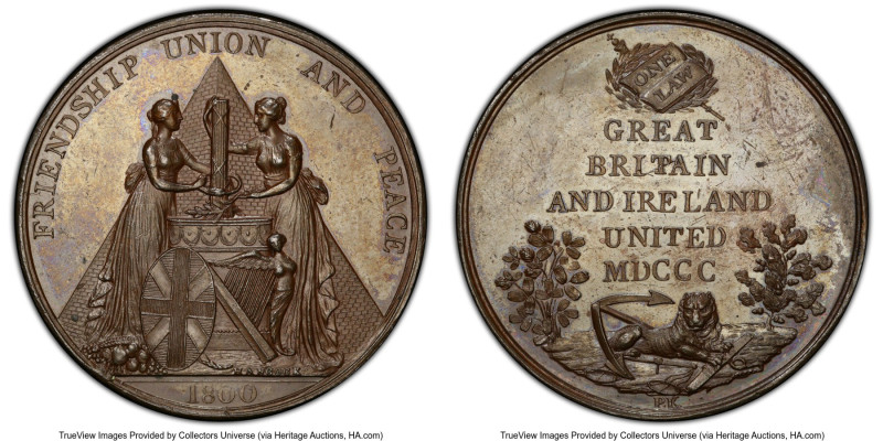 George III bronzed-copper Specimen "Great Britain and Ireland United" Medal 1800...