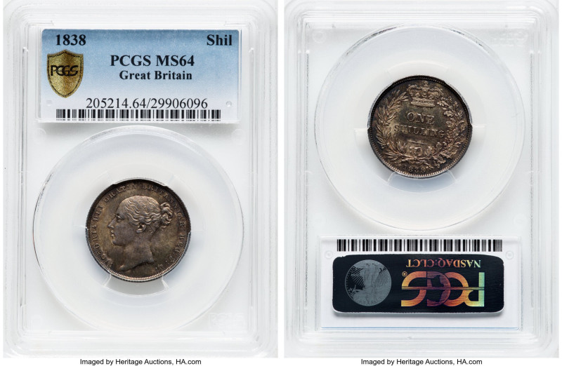 Victoria Shilling 1838-WW MS64 PCGS, KM734.1, S-3902. Wonderfully original, cabi...