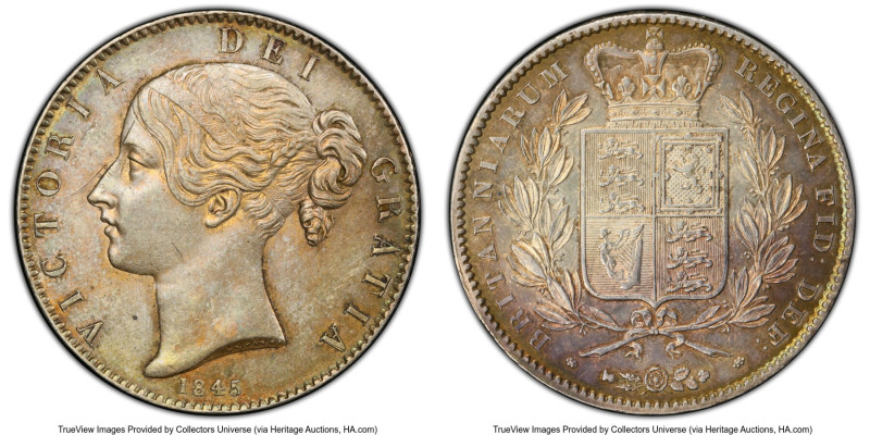 Victoria Crown 1845 AU55 PCGS, KM741, S-3882. Young head. An sparingly handled s...