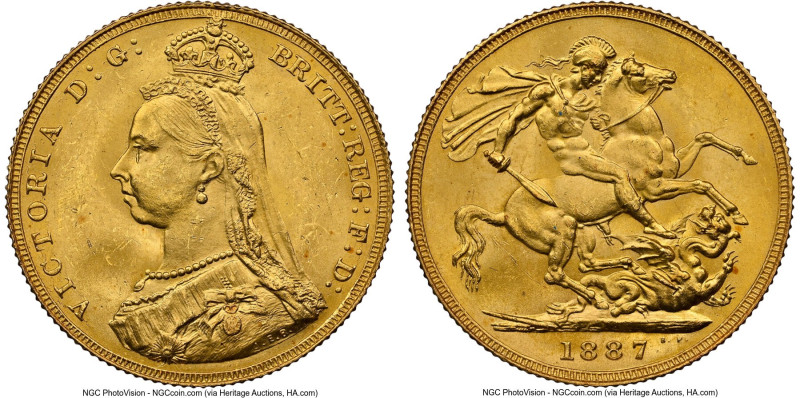 Victoria gold "Jubilee Head" Sovereign 1887 MS63 NGC, KM767, S-3866. The inaugur...