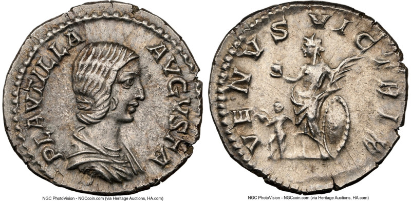 Plautilla (AD 202-205). AR denarius (18mm, 3.43 gm, 5h). NGC XF 4/5 - 3/5, brush...