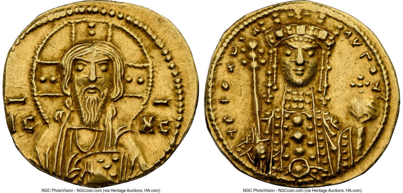 Theodora, Sole Reign (AD 1055-1056). AV tetarteron nomisma (17mm, 2.94 gm, 6h). ...