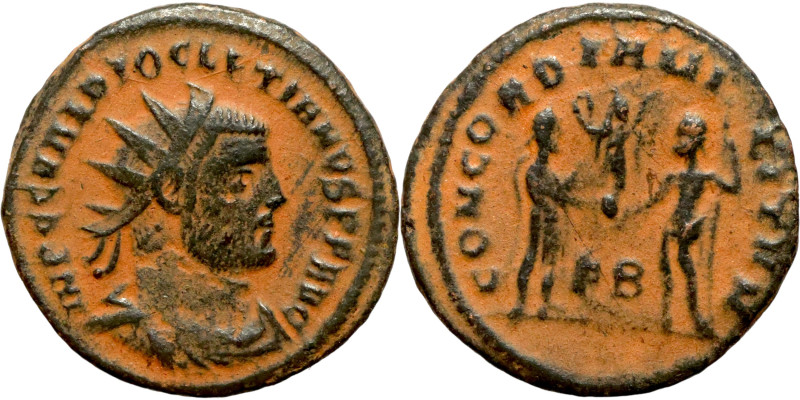 Diocletian. (285 AD). Æ Antoninian. Obv: IMP C C VAL DIOCLETIANVS P F AVG. radia...