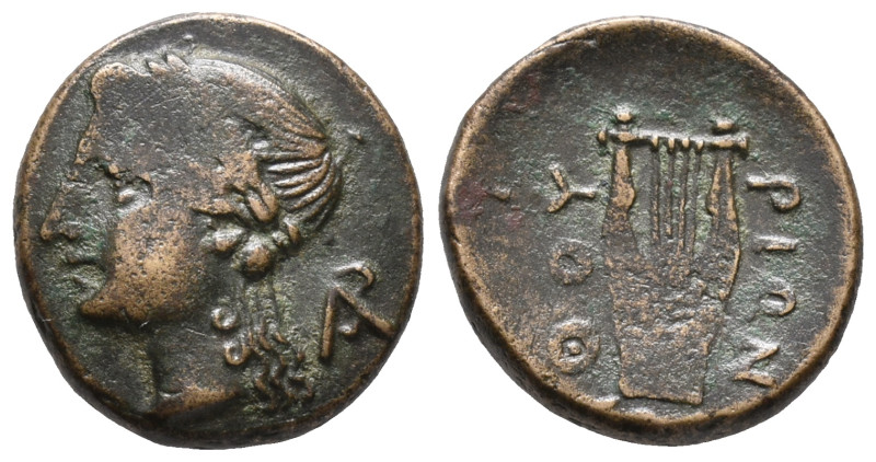 Southern Lucania, Thourioi, c. 280-213 BC. Æ (16mm, 3.16g). Laureate head of Apo...