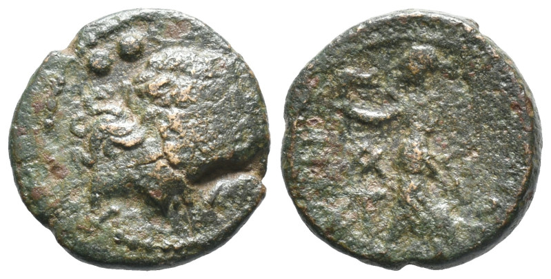 Bruttium, Petelia, late 3rd century BC. Æ Sextans (15mm, 2.56g). Laureate head o...