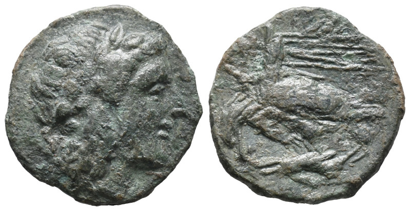 Sicily, Akragas. Phintias (287-279 BC). Æ (19mm, 4.11g). Laureate head of Apollo...