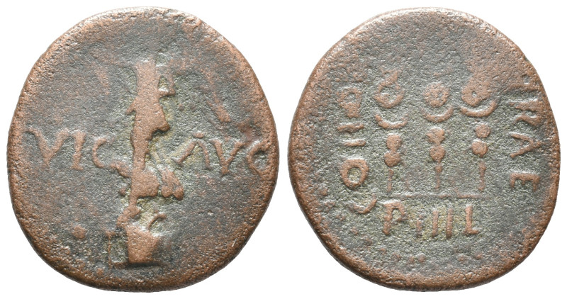 Macedon, Philippi, c. AD 41-68. Æ (21mm, 4.00g). Nike standing l. on base, holdi...