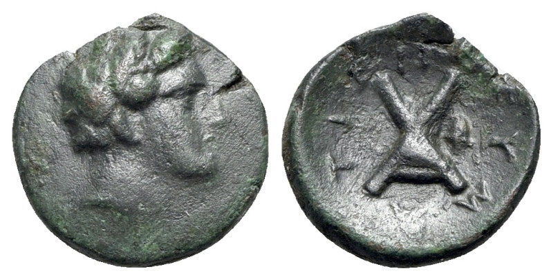 Thessaly, Peumata, c. 302-286 BC. Æ Chalkous (15mm, 1.80g, 12h). Wreathed head o...