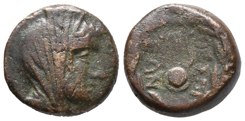 Boeotia, Thespiai, c. 210 BC. Æ (15mm, 4.52g). Veiled head of Arsinoe r. R/ Lyre...