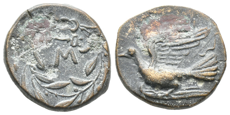 Sikyon, c. 330-270 BC. Æ (15.5mm, 3.04g). Dove flying l.; bow to r. R/ Σ and ker...