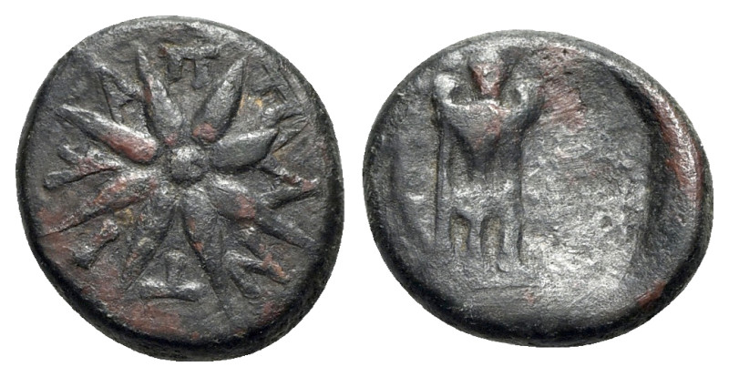 Cimmerian Bosporos, Pantikapaion, c. 109-105 BC. Æ (15mm, 3.21g). Tripod. R/ Sta...