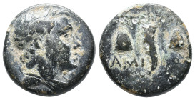 Pontos, Amisos, time of Mithradates VI, c. 85-65 BC. Æ (16mm, 4.02g). Bareheaded and draped bust of Perseus r. R/ Cornucopiae between two piloi. SNG B...