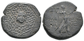 Pontos, Komana, c. 85-65 BC. Æ (21mm, 6.90g). Aegis. R/ Nike walking r., holding palm over shoulder; monograms flanking. SNG BM Black Sea 1262-3; HGC ...