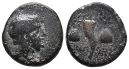 Paphlagonia, Sinope, c. 120-100 BC. Æ (16mm, 3.49g). Draped and winged bust of Perseus r. R/ Cornucopiae between two pilei of the Dioskouroi, each sur...