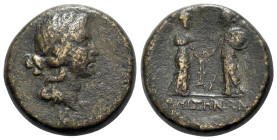 Bithynia, Amisus. Pseudo-imperial, early Augustan(?) time. Æ (26mm, 20.28g, 12h). Laureate head of Apollo r.; monogram below. R/ Amisus and Roma stand...