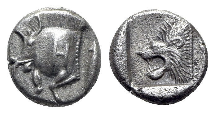 Mysia, Kyzikos, c. 450-400 BC. AR Diobol (9mm, 1.14g, 9h). Forepart of boar l.; ...