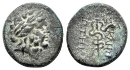 Mysia, Pergamon, c. 133-27 BC. Æ (18mm, 3.76g, 12h). Laureate head of Asklepios r. R/ Serpent-entwined staff of Asklepios. SNG BnF 1828-48. Good VF