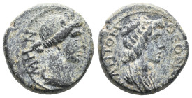 Mysia, Pergamon, AD 40-60. Æ (15mm, 3.07g). Draped bust of Senate r. R/ Turreted bust of Roma r. RPC I 2373. Near VF