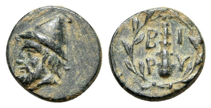 Troas, Birytis, c. 350-300 BC. Æ (12mm, 1.23g, 6h). Head of Kabeiros l., wearing...