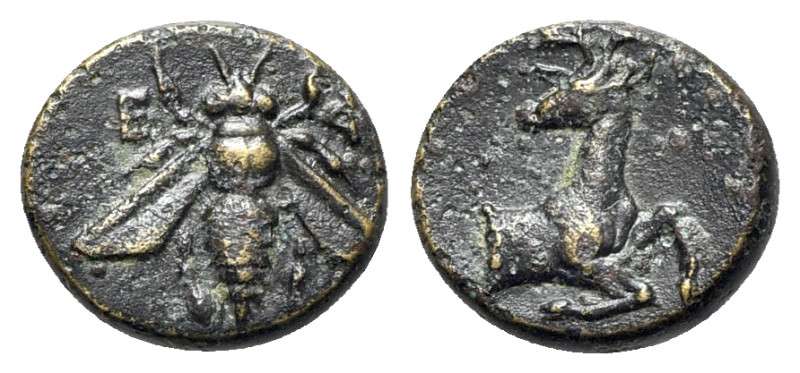 Ionia, Ephesos, c. 387-289 BC. Æ (12mm, 1.66g, 12h). Bee. R/ Forepart of a stag ...