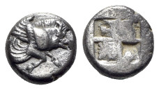 Ionia, Klazomenai, c. 480-400 BC. AR Diobol (9mm, 1.15g). Forepart of winged boar r. R/ Quadripartite incuse square. SNG München 451; SNG Kayhan 334; ...