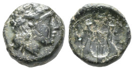 Ionia, Kolophon, c. 400-350 BC. Æ (11mm, 1.34g). Diademed head of Apollo r. R/ Lyre. Cf. BMC 18. Good Fine