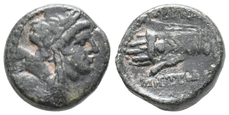 Ionia, Smyrna, 2nd-1st century BC. Æ (14mm, 3.87g). Metrodoros, magistrate. Laur...