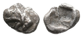 Ionia, Teos, c. 540-500 BC. AR Tetartemorion (6mm, 0.14g). Head of griffin l. R/ Quadripartite incuse square. Cf. SNG Kayhan 1495. Near VF