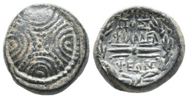 Lydia, Philadelphia, 2nd-1st centuries BC. Æ (15mm, 4.10g). Herrmippos, magistrate. Macedonian shield. R/ Thunderbolt diving legend; all within wreath...
