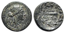Lydia, Sardeis, 2nd-1st century BC. Æ (15mm, 3.41g, 3h). Laureate head of Apollo r.; monogram to l. R/ Ethnic around club within wreath. GRPC 1ff. VF