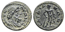 Lydia, Sardeis. Pseudo-autonomous issue, time of Caracalla, c. AD 212-217. Æ (16mm, 2.65g, 6h). Diademed and draped bust of Zeus Lydios r. R/ Herakles...