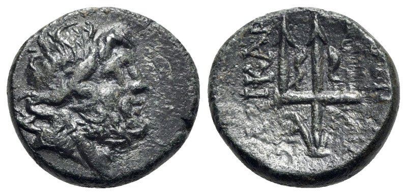 Caria, Halikarnassos, c. 150-50 BC. Æ (19mm, 5.78g, 11h). Head of Poseidon r., w...