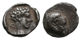 Caria, Kasolaba(?), c. 450-400 BC. AR Hemiobol (7mm, 0.42g). Head of ram r. R/ Youthful head of male r. HN Online 946. VF