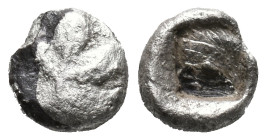 Islands of Caria, Rhodos. Kamiros, c. 500-480 BC. AR Obol (7mm, 0.49g). Fig leaf. R/ Incuse square. Cf. HGC 6, 1392. Good Fine