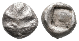 Islands of Caria, Rhodos. Kamiros, c. 500-480 BC. AR Obol (7mm, 0.62g). Fig leaf. R/ Incuse square. Cf. HGC 6, 1392. Near VF