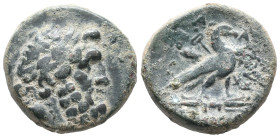 Phrygia, Amorion, 2nd-1st centuries BC. Æ (19mm, 6.75g). Agau-(?), Pole- and Klear-, magistrates. Laureate head of Zeus r. R/ Eagle standing r. on thu...