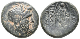 Phrygia, Apameia, c. 100-50 BC. Æ (23mm, 8.84g). Heraklei-, son of Eglo-, eglogistes. Laureate head of Zeus r. R/ Cult statue of Artemis Anaïtis facin...