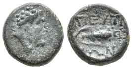 Phrygia, Peltai, late 2nd-1st century BC. Æ (12mm, 1.55g). Head of Zeus or Herakles r. R/ Lion skin on club. BMC 7. Near VF