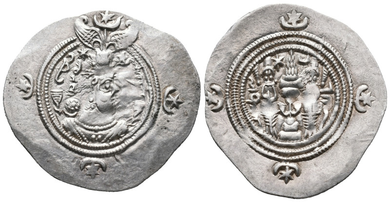 Sasanian Kings of Persia. Khusrau II (590-628). AR Drachm (31mm, 4.06g). WYH (We...